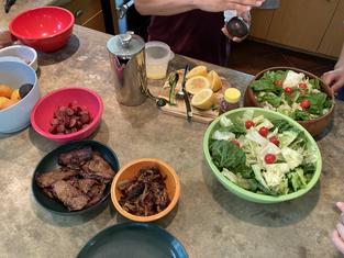 Lunch with leftover bbq and salad